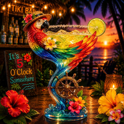🦜Parrot Paradise Margarita Glass-Tropical Collectible Cocktail Goblet🐢