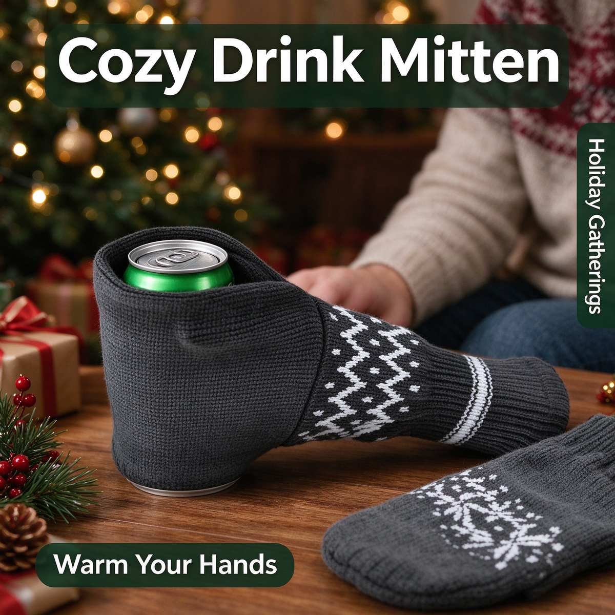 Beer Mitten Gloves - Knit Stitched Drink Mitt Holder for Beverage 🧤🍻