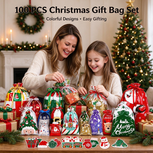 100-Pack Multicolor Plastic Drawstring Sets, Goodie Candy Bags for Holiday Gift Wrapping 🍬