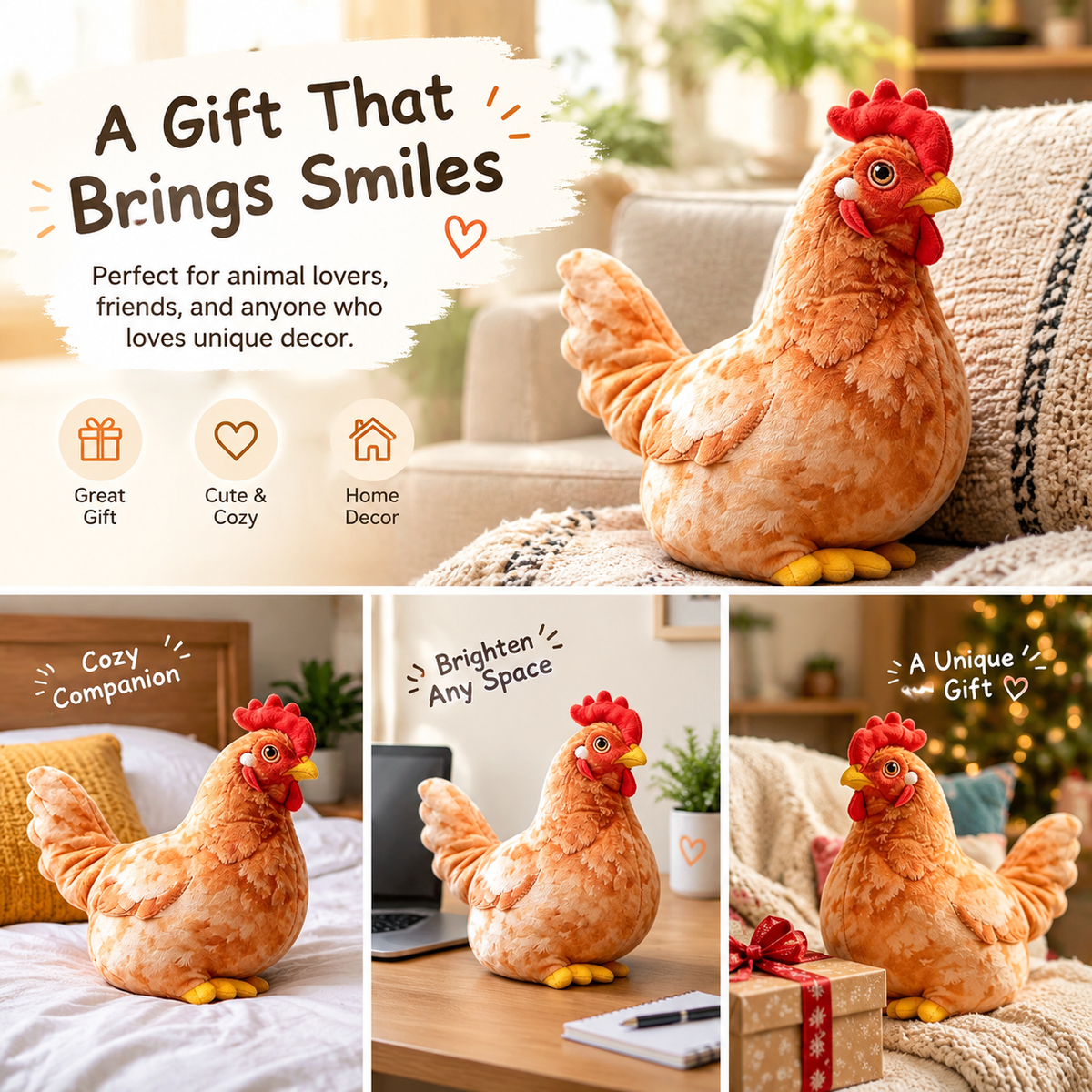 Chicken-Shaped Plush Pillow - Cute Hen Stuffed Animal 🐔