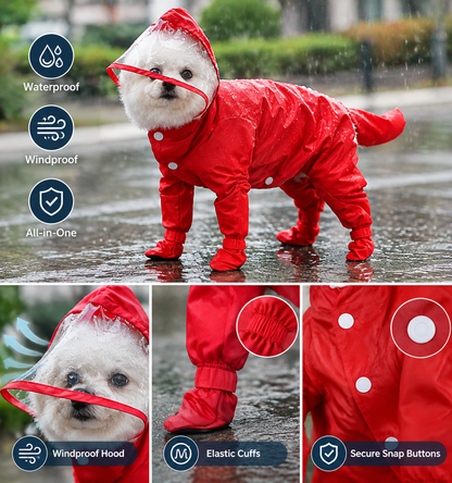 Waterproof 4-Leg Dog Raincoat with Hood & Attached Boots 🐶