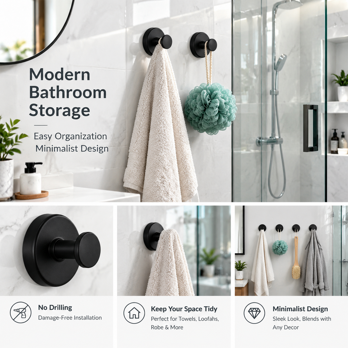 2 Pcs No Drilling Suction Cup Hooks with Replaceable Core, Vacuum Locking Bathroom Wall Hooks 🧲