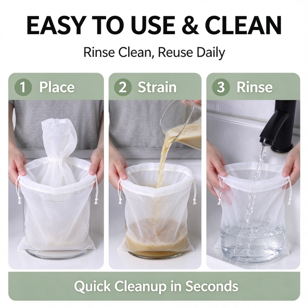 3 Pcs Bowl-Shaped Nylon Nut Milk Bag, Reusable Strainer Bags 🥣