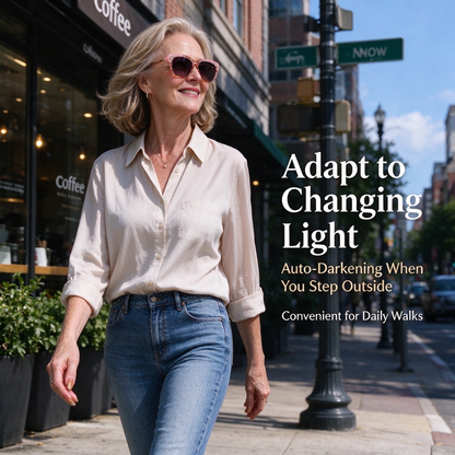 Progressive Photochromic Readers for Women, Pink Square Multifocal Reading Glasses 👓