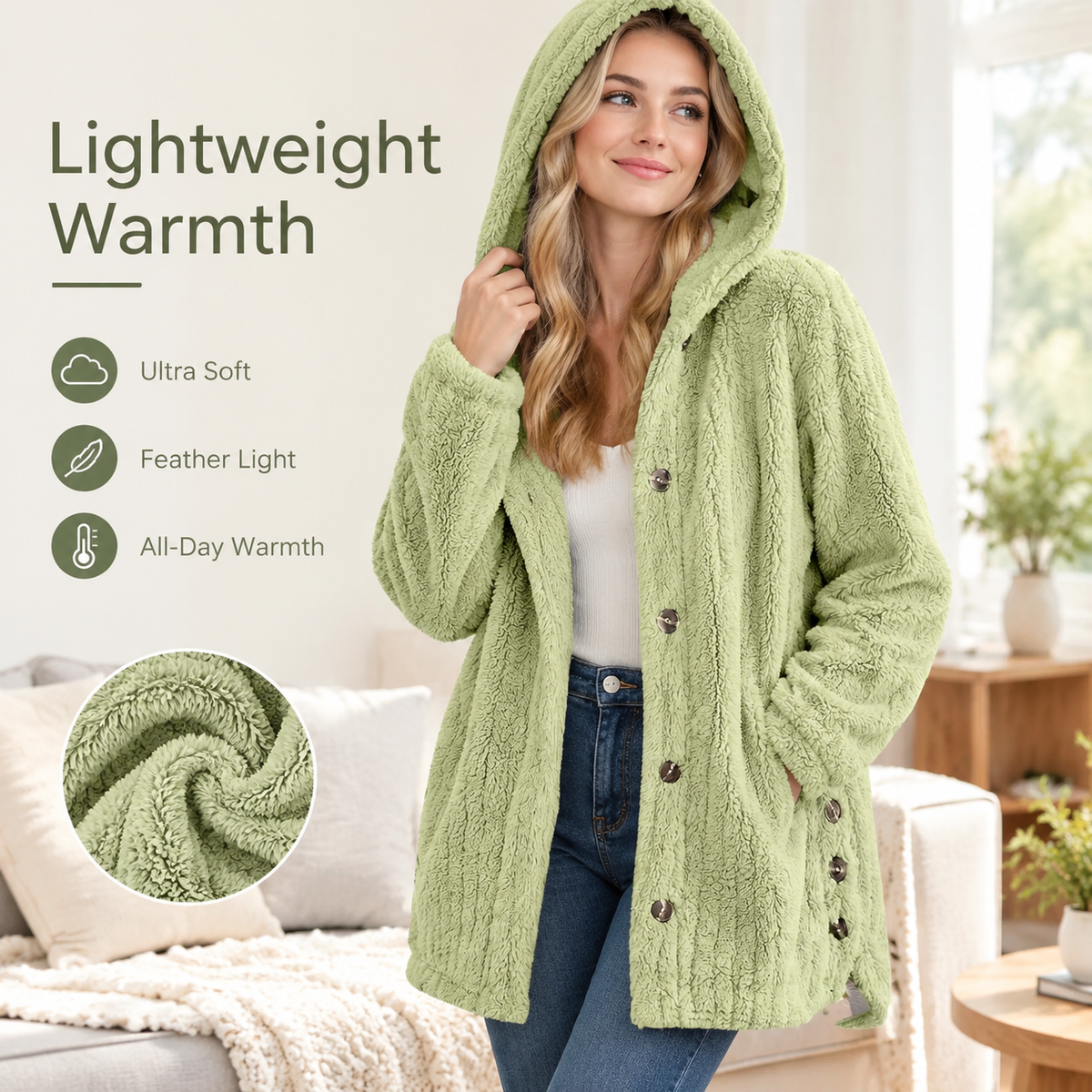 Women’s Lightweight Plush Hooded Jacket, Warm Mid-Length Teddy Bear Cardigan 🧸🧥