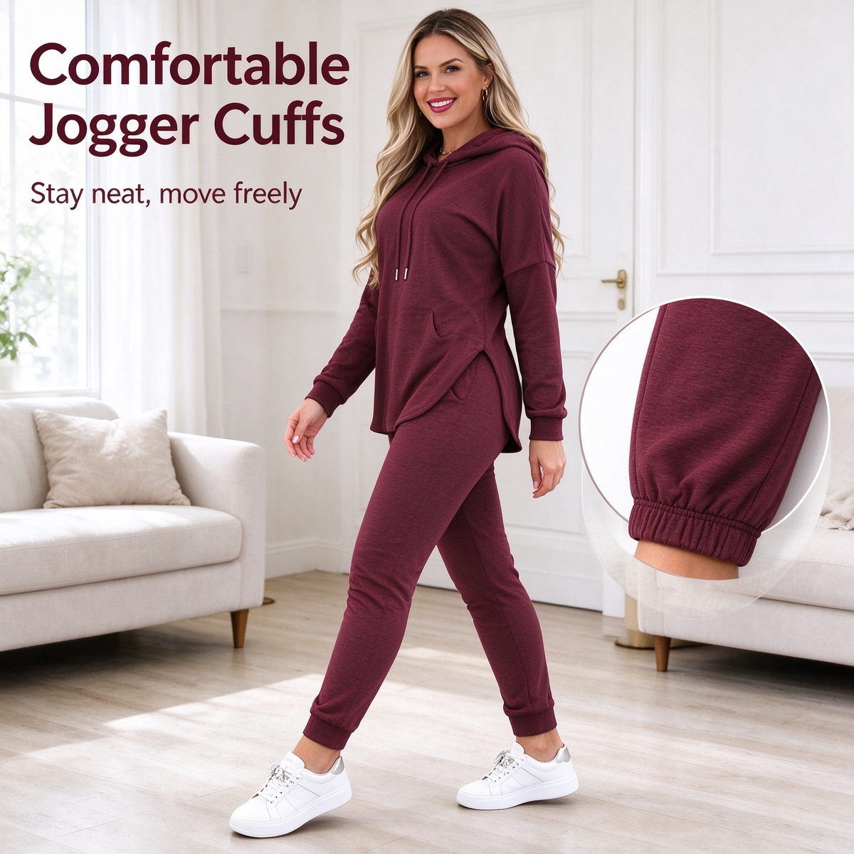 Women's Solid Basic 2-Piece Outfit, Drawstring Hooded Long Sleeve Top & Slim Fit Casual Pants 🧥👖