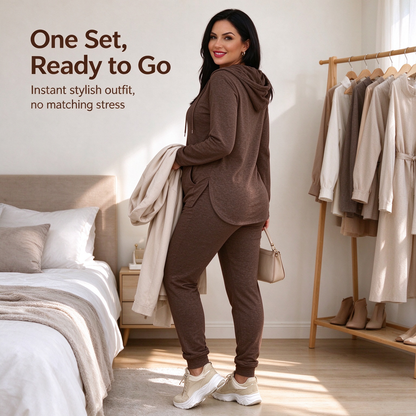 Women's Solid Basic 2-Piece Outfit, Drawstring Hooded Long Sleeve Top & Slim Fit Casual Pants 🧥👖