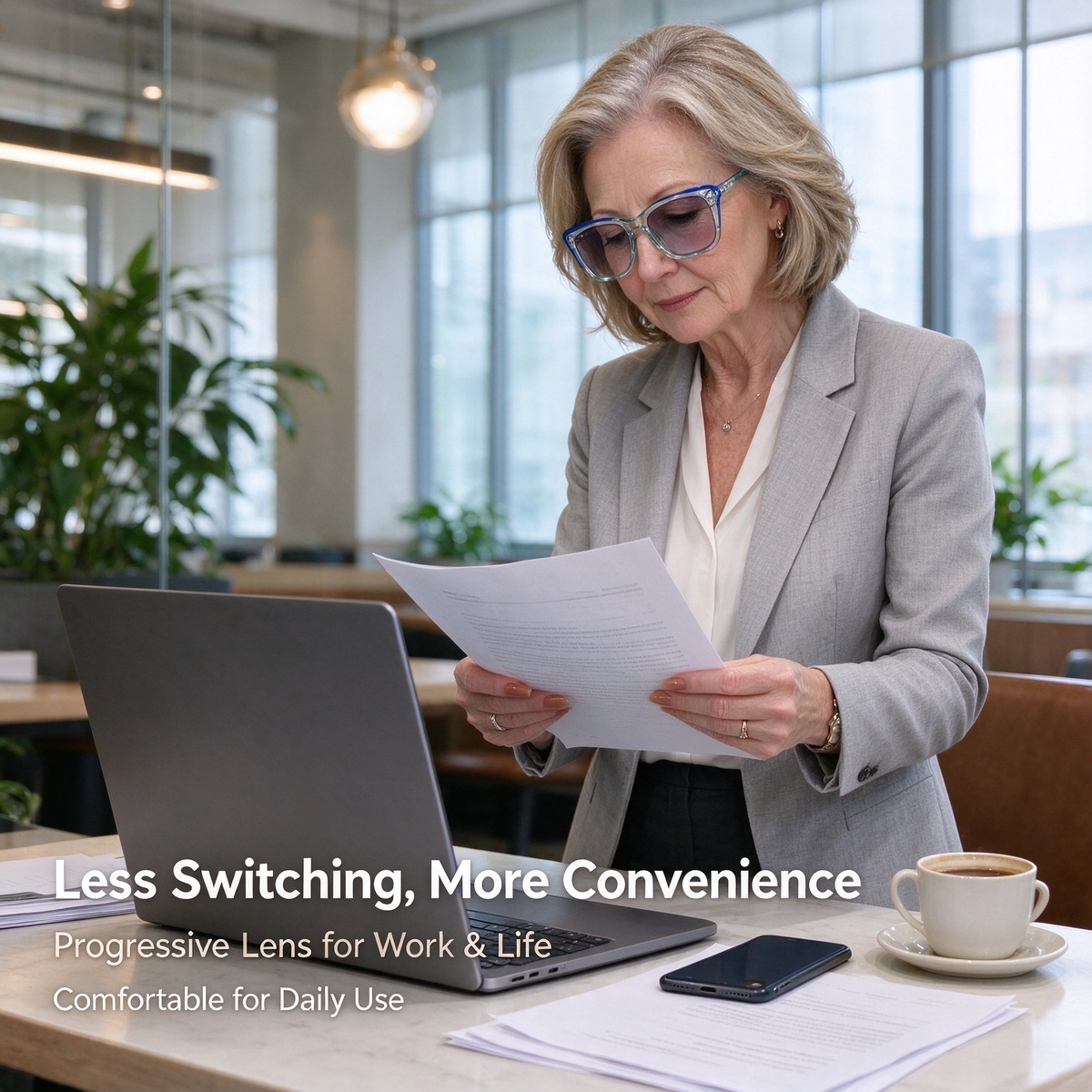 Progressive Photochromic Readers for Women, Pink Square Multifocal Reading Glasses 👓