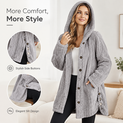 Women’s Lightweight Plush Hooded Jacket, Warm Mid-Length Teddy Bear Cardigan 🧸🧥