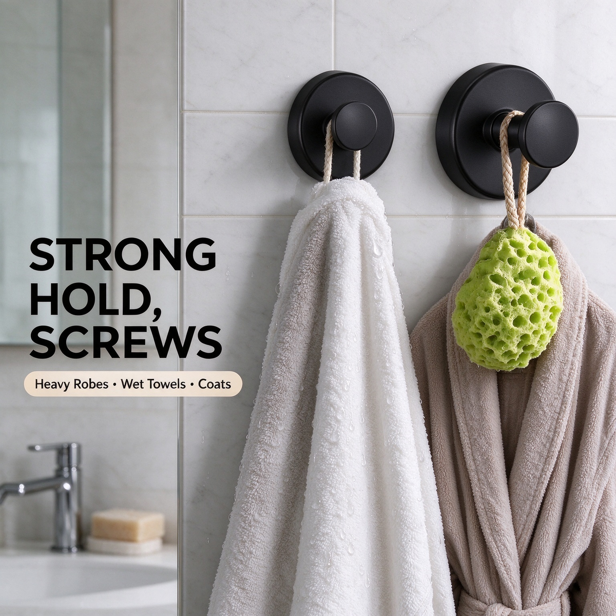 2 Pcs No Drilling Suction Cup Hooks with Replaceable Core, Vacuum Locking Bathroom Wall Hooks 🧲