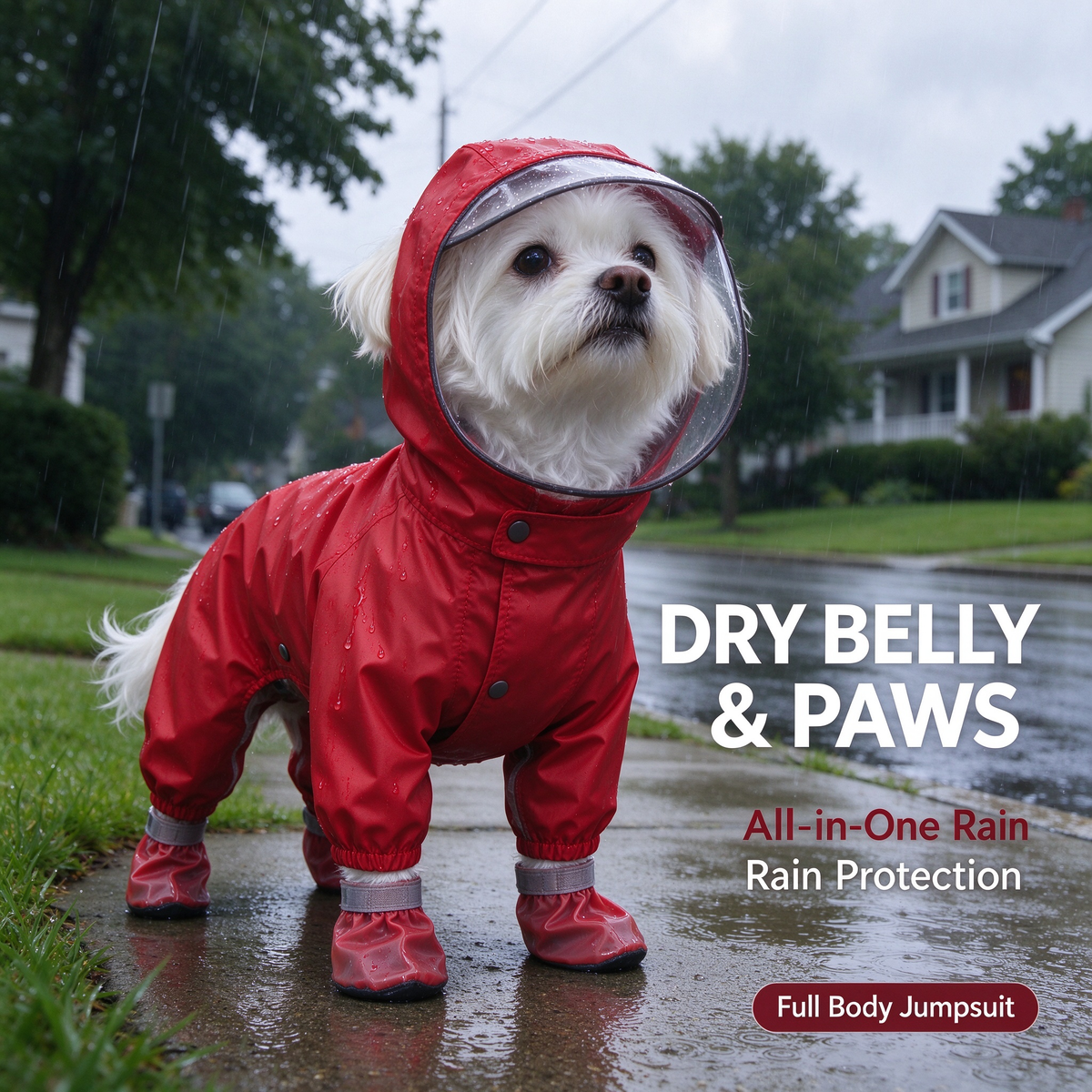 Waterproof 4-Leg Dog Raincoat with Hood & Attached Boots 🐶
