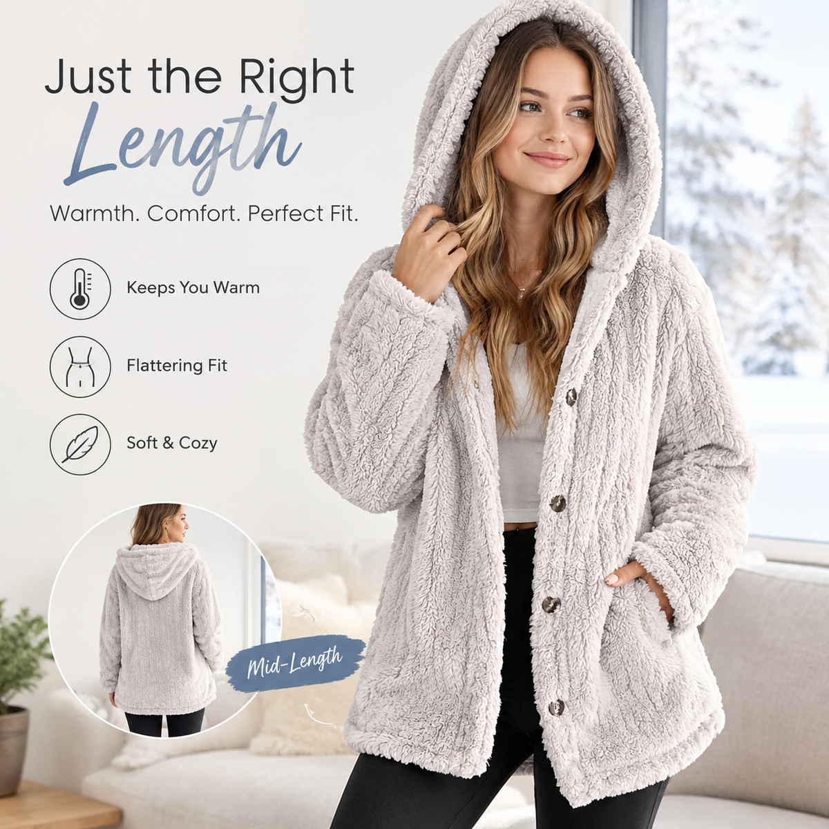 Women’s Lightweight Plush Hooded Jacket, Warm Mid-Length Teddy Bear Cardigan 🧸🧥