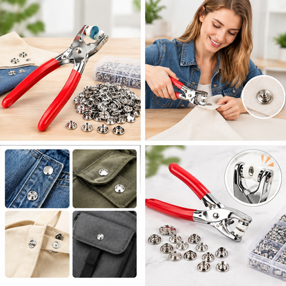 Seamless Stitching Sewing Kit-100Pcs Invisible Colored Metal Buckle & Manual Pressure Pliers 🧵