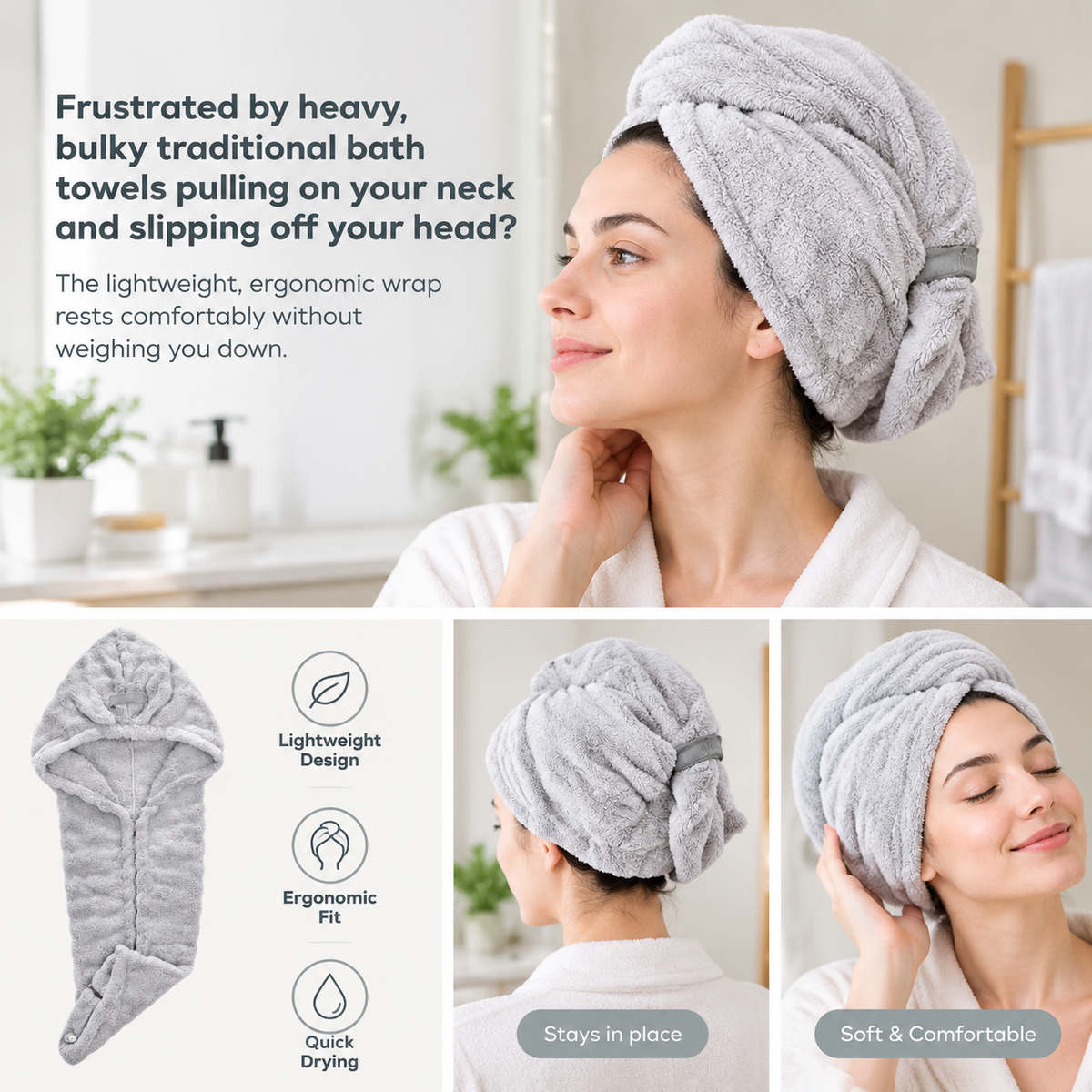Extra-Thick Microfiber Hair Drying Towel Cap Set, Super Absorbent Quick-Dry Hair Wrap 🧖‍♀️