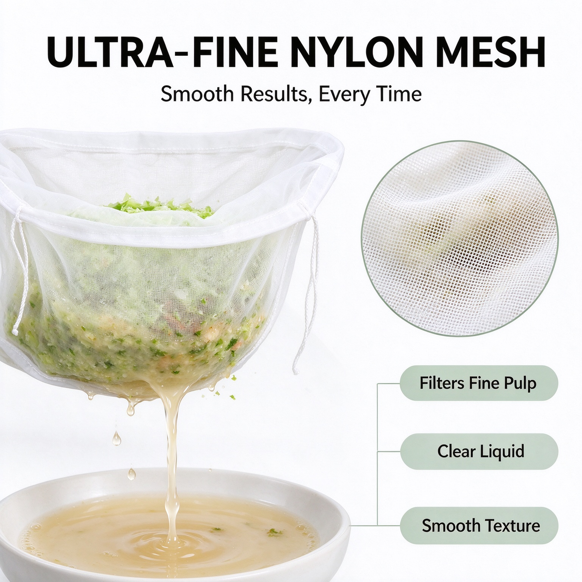 3 Pcs Bowl-Shaped Nylon Nut Milk Bag, Reusable Strainer Bags 🥣