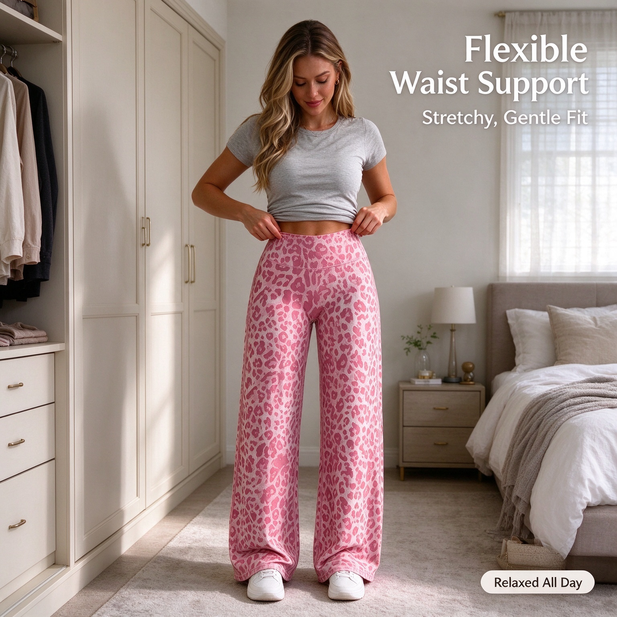 Women’s Light Simple Leopard-Print Wide-Leg Pants - Elastic Waistband, Fluid Drape 🐆