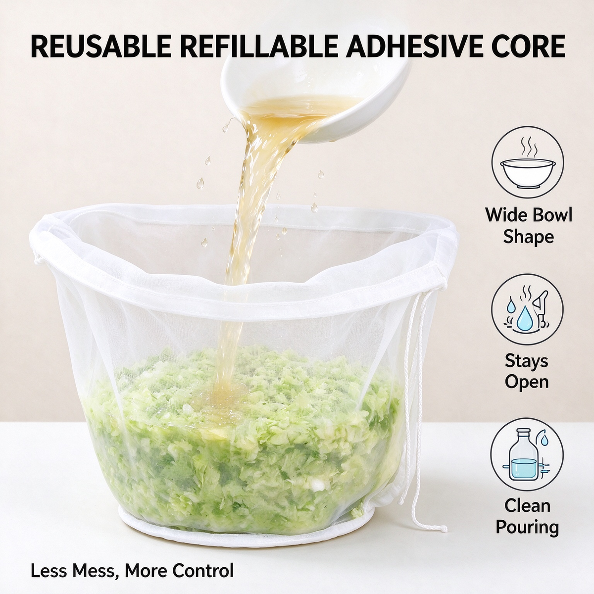 3 Pcs Bowl-Shaped Nylon Nut Milk Bag, Reusable Strainer Bags 🥣