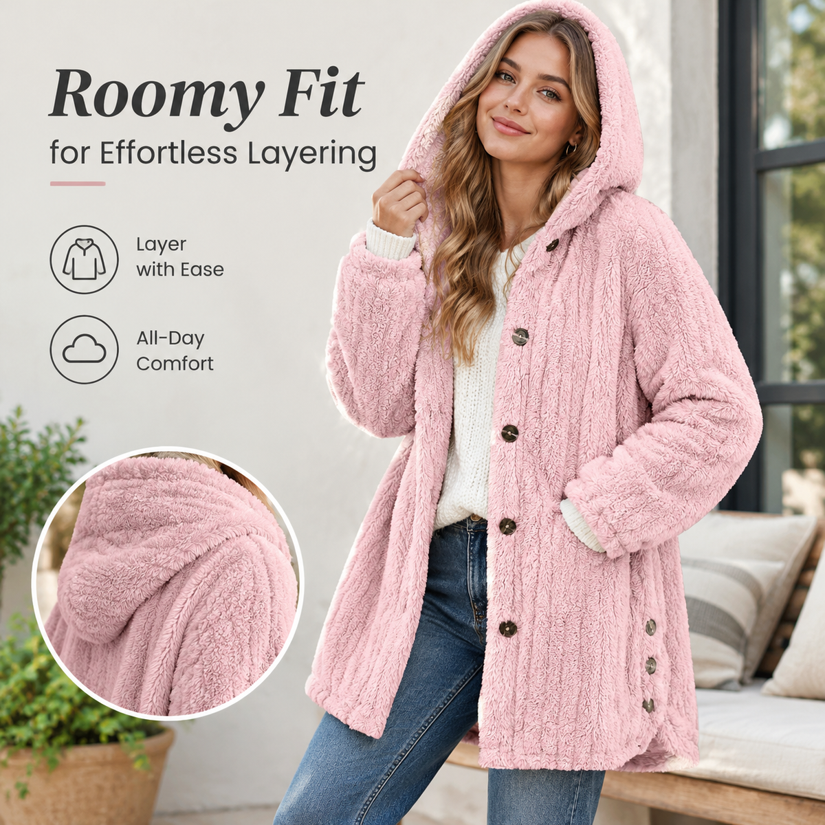 Women’s Lightweight Plush Hooded Jacket, Warm Mid-Length Teddy Bear Cardigan 🧸🧥
