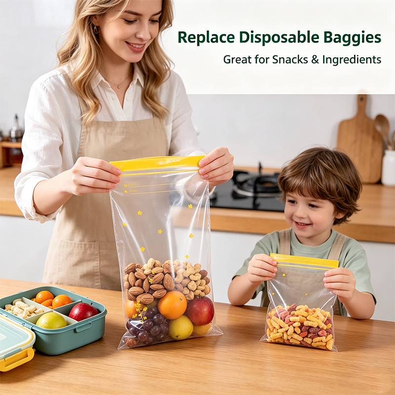 15PCS/Set Thick Double Seal Food Storage Bags, Reusable Self-Sealing Pouches🍎