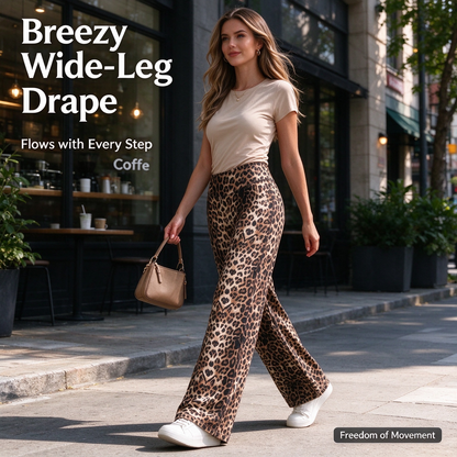 Women’s Light Simple Leopard-Print Wide-Leg Pants - Elastic Waistband, Fluid Drape 🐆