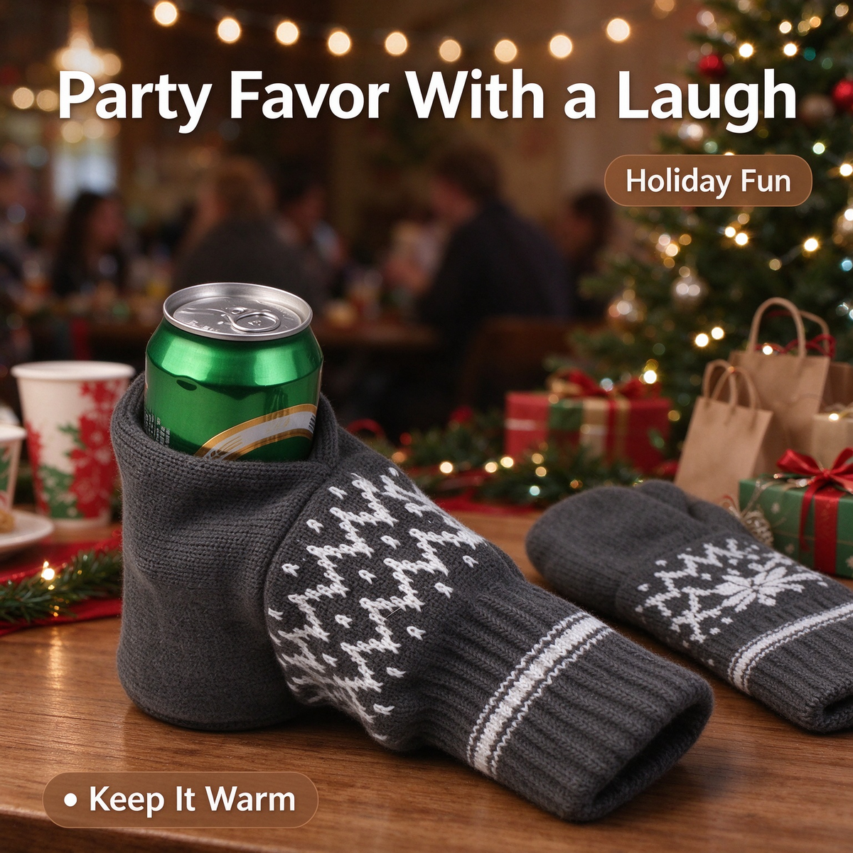 Beer Mitten Gloves - Knit Stitched Drink Mitt Holder for Beverage 🧤🍻
