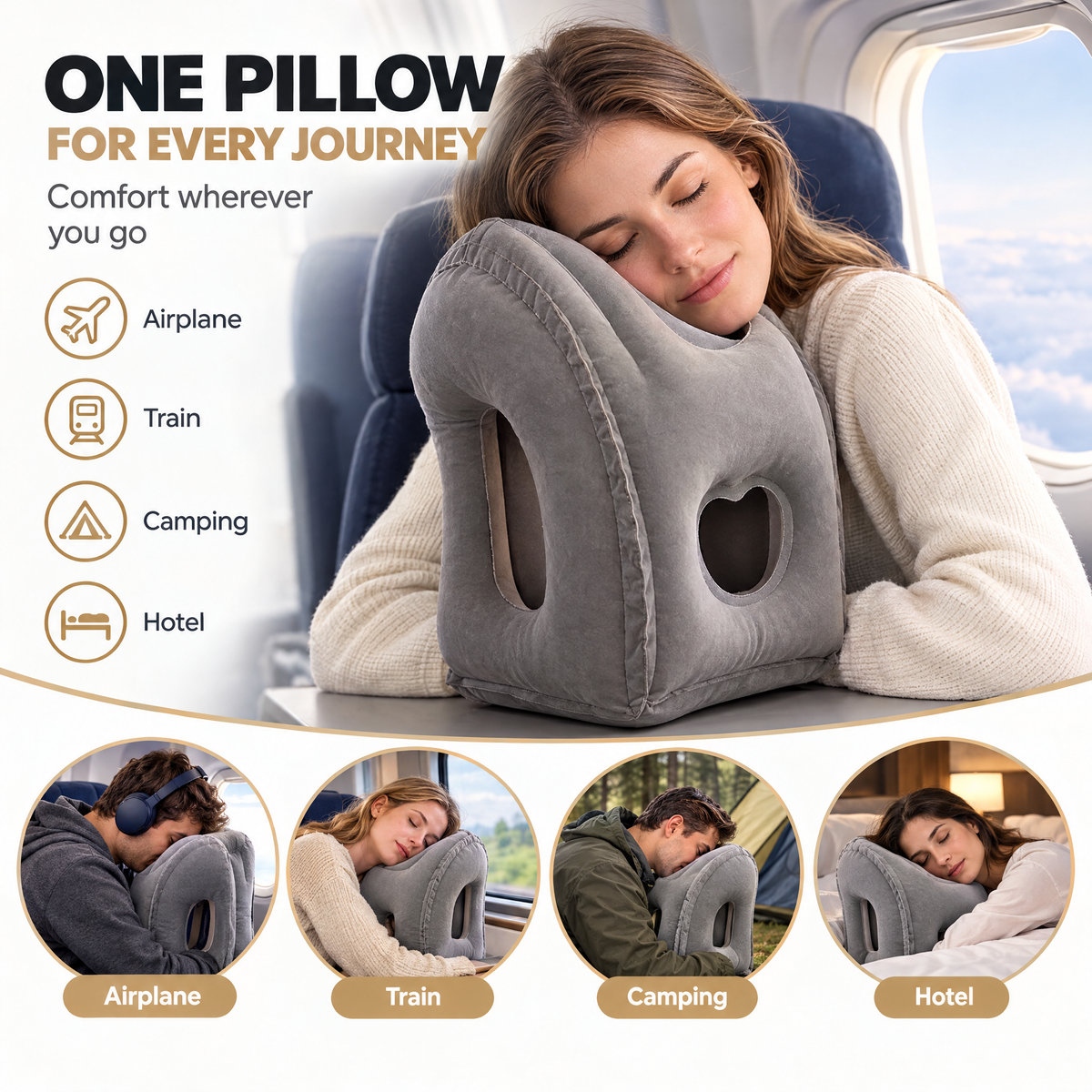 Travel pillow for airplane train camping and hotel