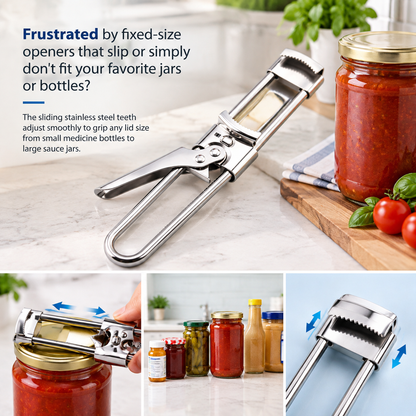 Multifunctional Adjustable Can Opener, Stainless Steel Jar Lid Opener Bottle Opener Tool 🍾