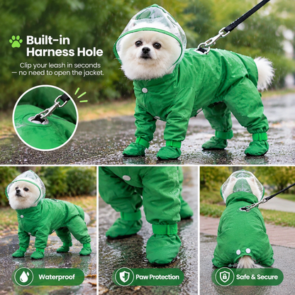 Waterproof 4-Leg Dog Raincoat with Hood & Attached Boots 🐶
