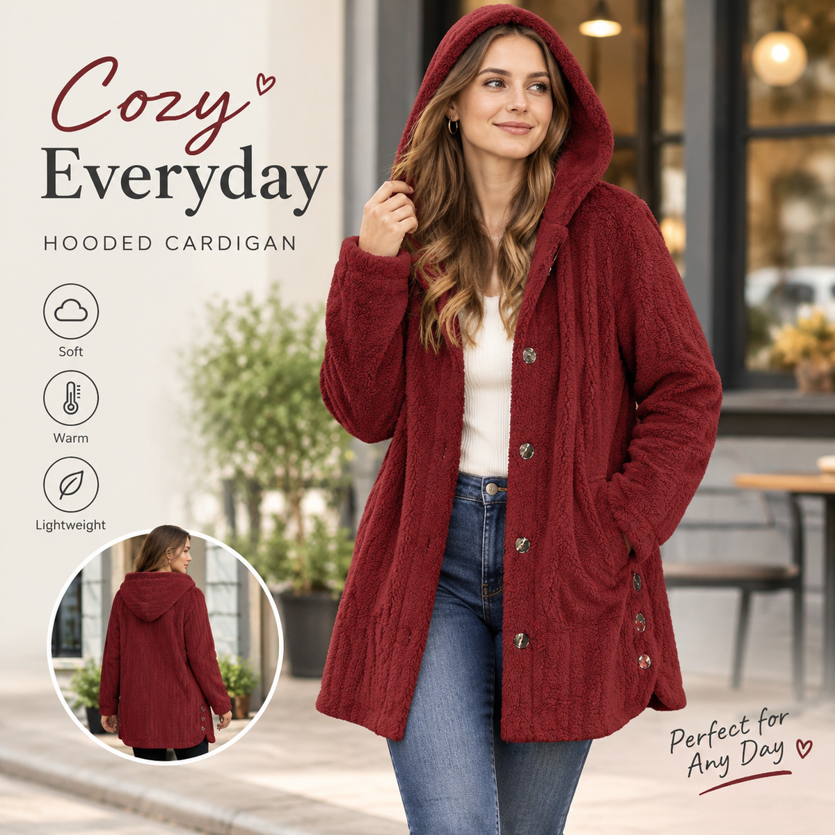 Women’s Lightweight Plush Hooded Jacket, Warm Mid-Length Teddy Bear Cardigan 🧸🧥