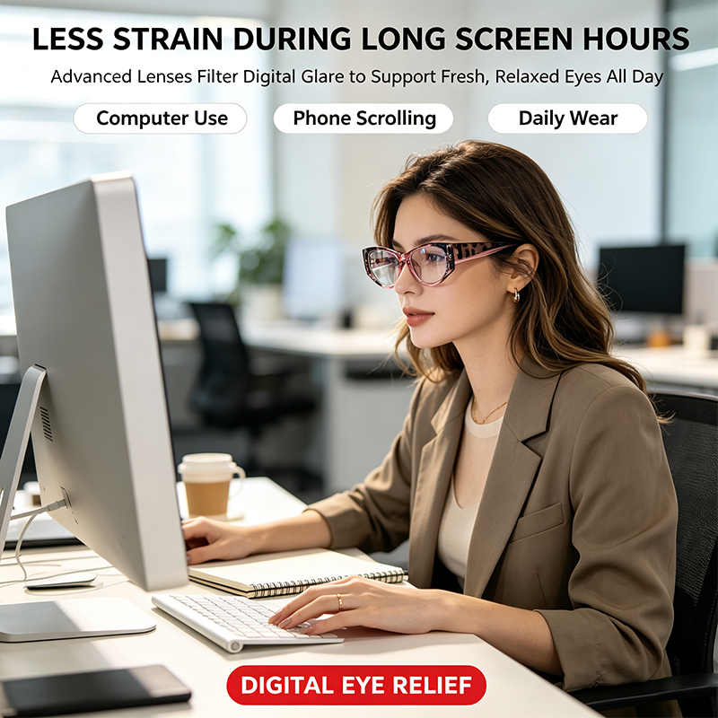 Women's Reading Glasses Anti-Blue Light Full Frame Square, Non-Prescription 👓