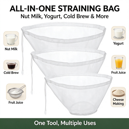 3 Pcs Bowl-Shaped Nylon Nut Milk Bag, Reusable Strainer Bags 🥣