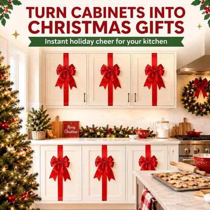 6 Pcs Red Christmas Cabinet Ribbons Bows for Kitchen Large Christmas Door Ribbon Cabinet Bows Locker 🎀🎄