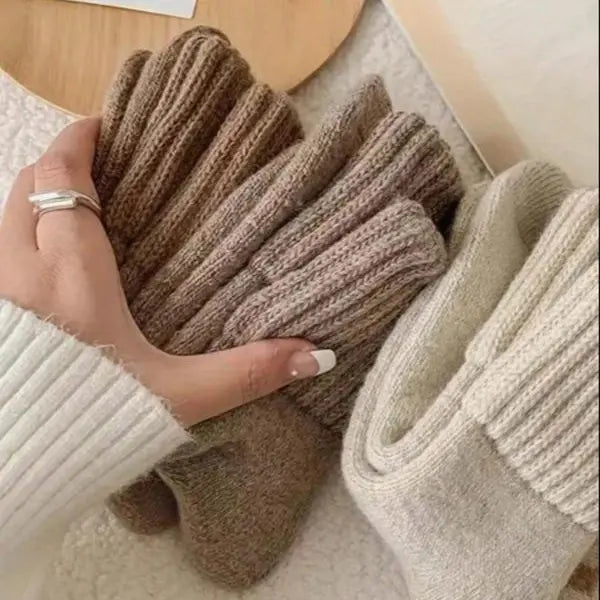 5 Pairs Women's Classical Mid-Calf Polyester Knitting Socks - Simple, Casual, Minimalist, Cozy, Soft🧦