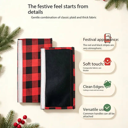 2/4/6PCS Plush Christmas Refrigerator Door Handle Covers - Red and Black Plaid Wraps🎄