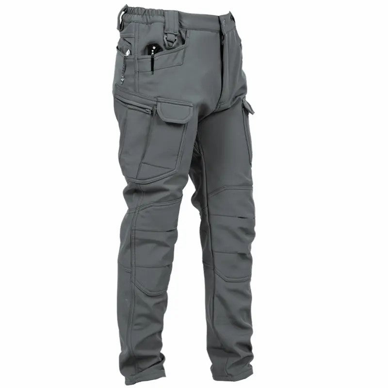 Men's Windproof & Warm Outdoor Military Tactical Pants - Fleece-Lined, Solid Color👖