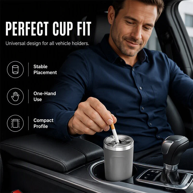 Rotating Sealed Lid Car Ashtray Odor Resistant Auto Cigarette Ashtray Fits Vehicle Cup Holder🚗