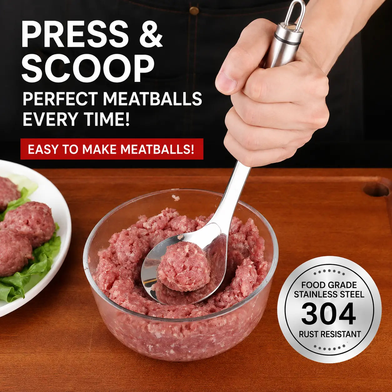 Stainless Steel Meatball Maker Spoon, Non-Stick Meat Ball Extrusion Scoop🧆