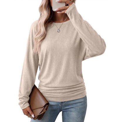 Womens Long Sleeve Shirts Ruched Hem Fall Tops Lightweight Sweaters🧶