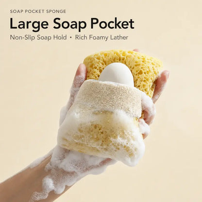 2Pcs Soft Bath Sponge with Soap Pocket,Quick Foaming Shower Scrub Sponge for Smooth Skin & Daily Body Cleaning🧼