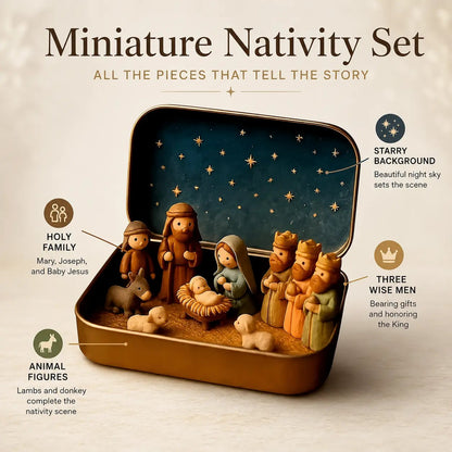 Religious Pocket-Size Mini Nativity Scene Set with Storage Box🎁