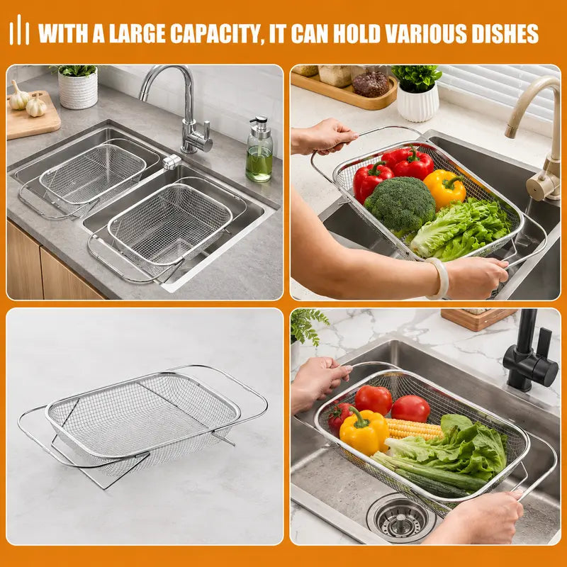 Stainless Steel Over-The-Sink Colander Strainer Basket🧺