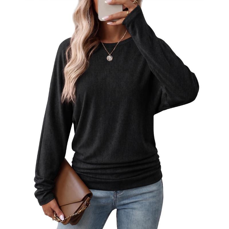 Womens Long Sleeve Shirts Ruched Hem Fall Tops Lightweight Sweaters🧶