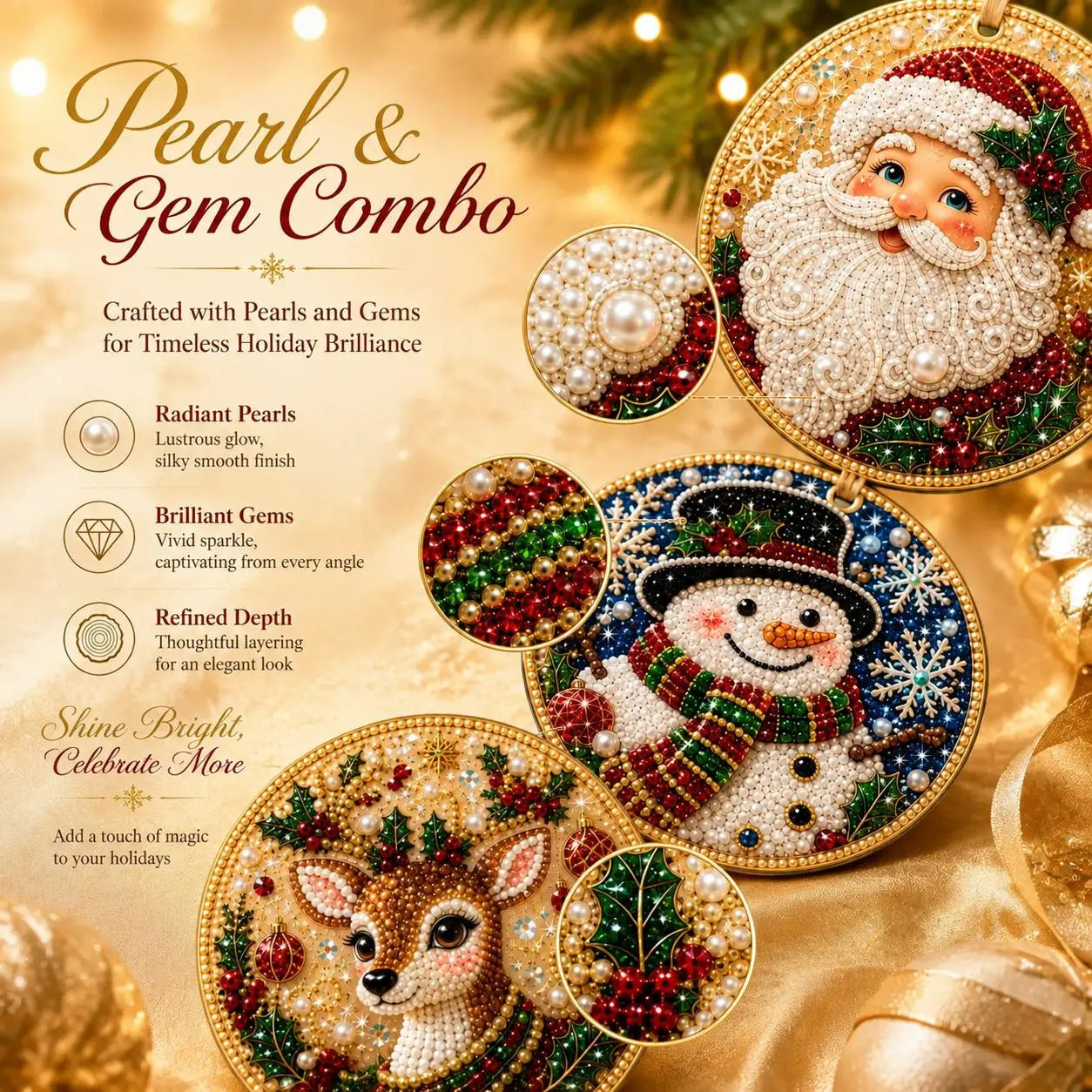 6Pcs/12Pcs Christmas DIY Diamond Painting Ornaments Kit, Xmas Tree Hanging Pendant🎄