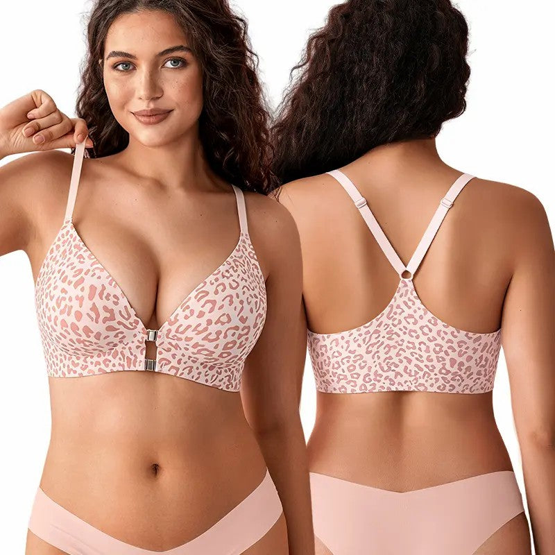 Women's Front Closure Elasticity Bralette, Easy On & Off, Light Support, Deep V-Neck Racerback 👙