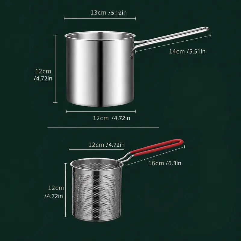 3Pcs Stainless Steel Deep Fryer Set,Rust-Resistant Portable Cookware for Home Kitchen Chips, Chicken Wings🍳🍟
