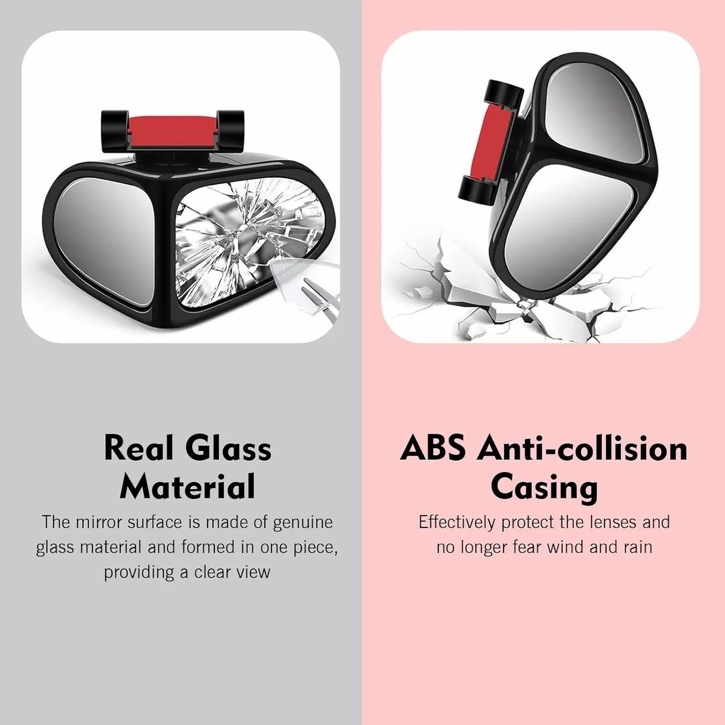360° Rotatable Car Blind Spot Mirror Dual‑Lens Real Glass ABS Housing Adhesive🚗