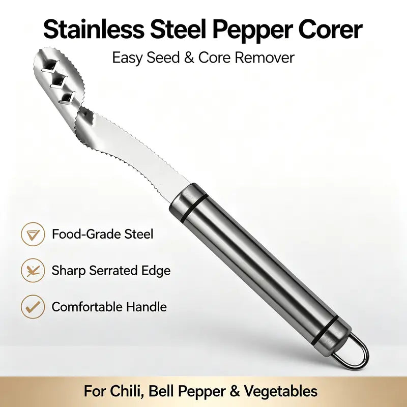 Stainless Steel Pepper Corer Seed Remover Tool, Chili Bell Pepper Core Deseeder 🔪