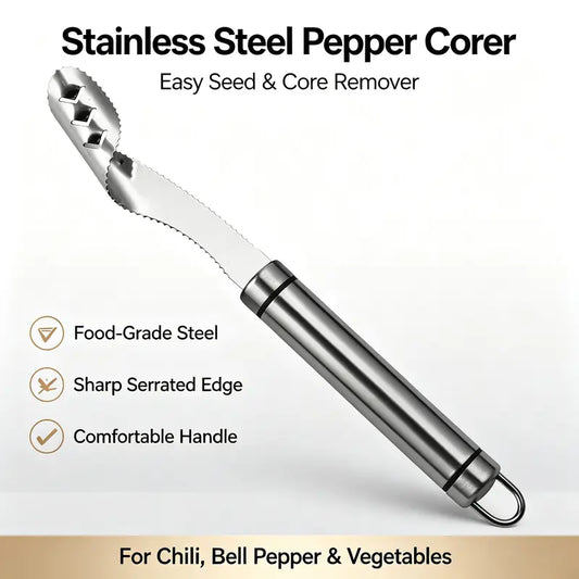 Stainless Steel Pepper Corer Seed Remover Tool, Chili Bell Pepper Core Deseeder 🔪