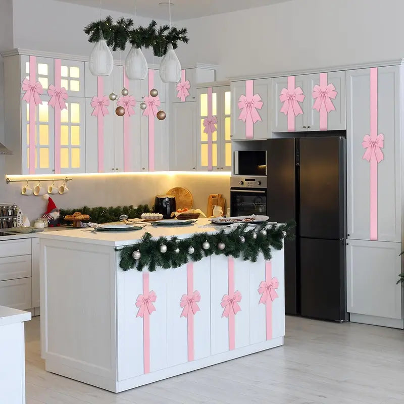 6 Pcs Red Christmas Cabinet Ribbons Bows for Kitchen Large Christmas Door Ribbon Cabinet Bows Locker 🎀🎄