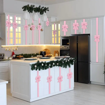 6 Pcs Red Christmas Cabinet Ribbons Bows for Kitchen Large Christmas Door Ribbon Cabinet Bows Locker 🎀🎄